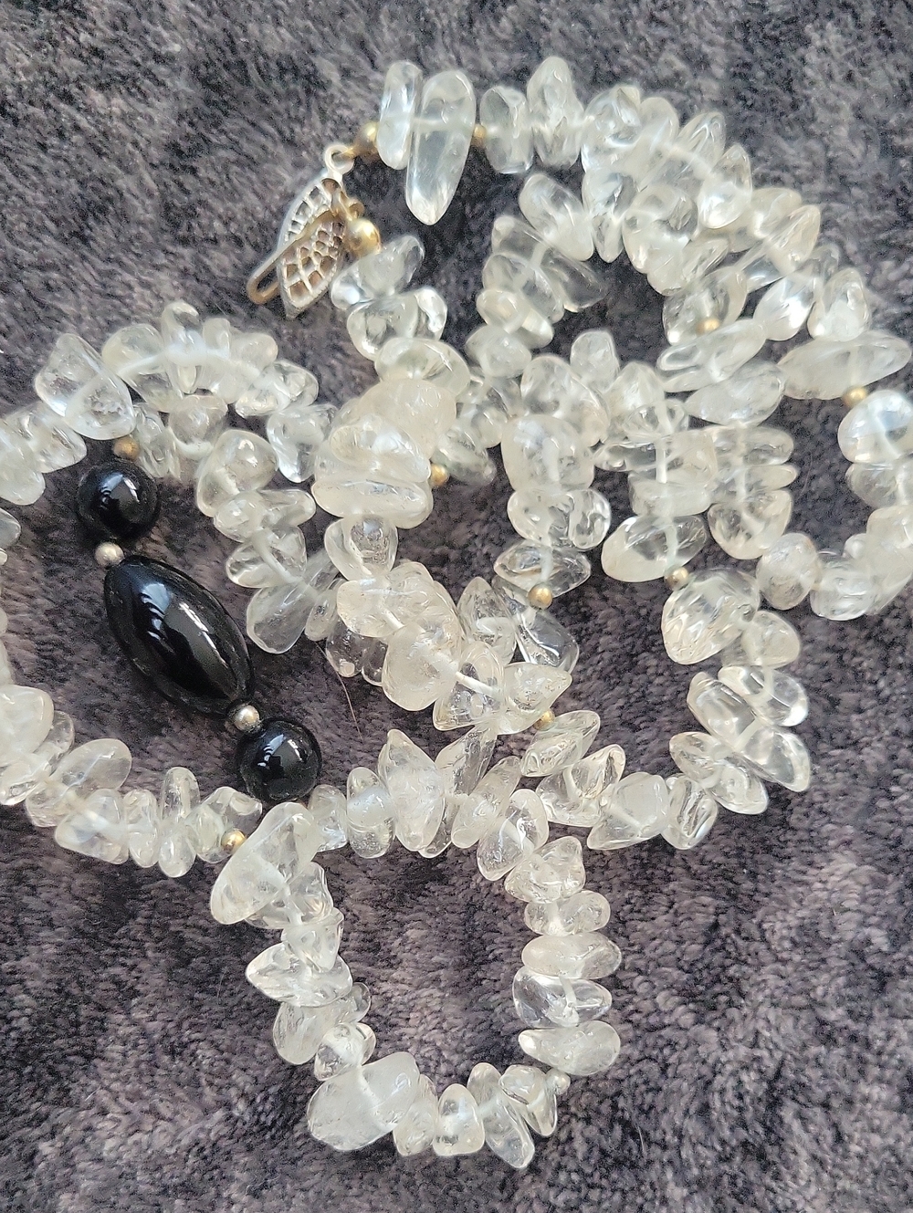 Vtg. Quartz Crystal & Black Onyx Long one Strand Necklace